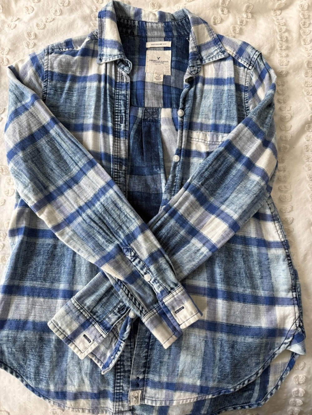 American Eagle Outfitters Blue and White Plaid Boyfriend Shirt